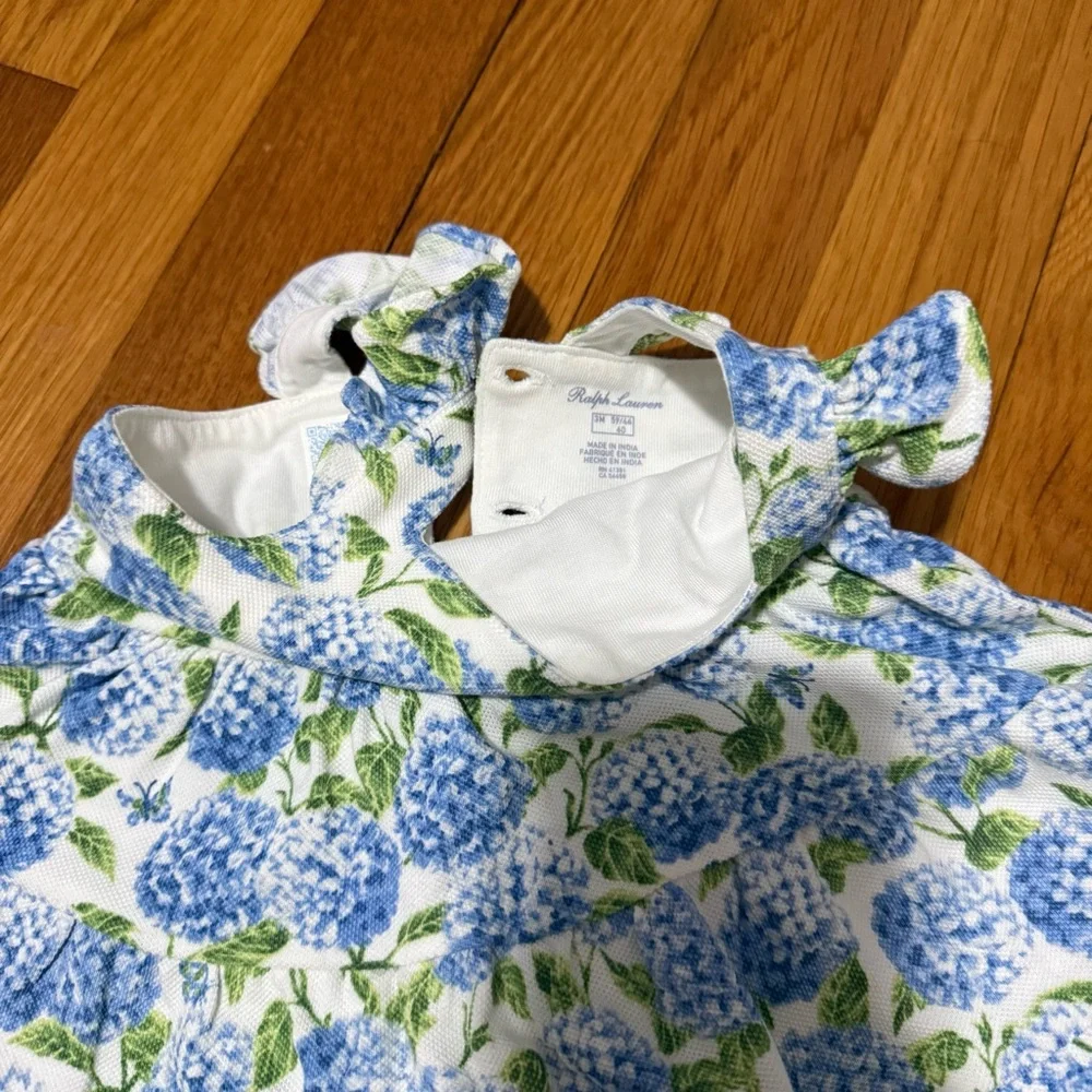 Ralph Lauren Baby Blue Hydrangea Print Dress with Bloomers